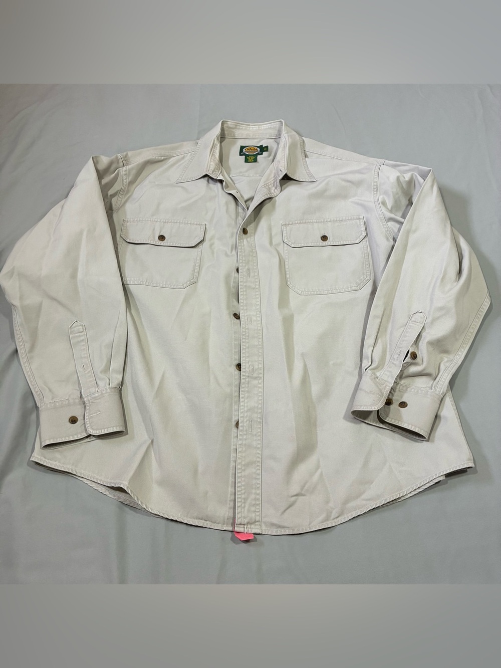 Cabela's Men's Size XL Khaki Tan canvas heavy Long Sleeve Shirt Good Used Cond.